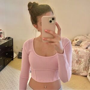 Pacsun Pink Ribbed Long Sleeve Top